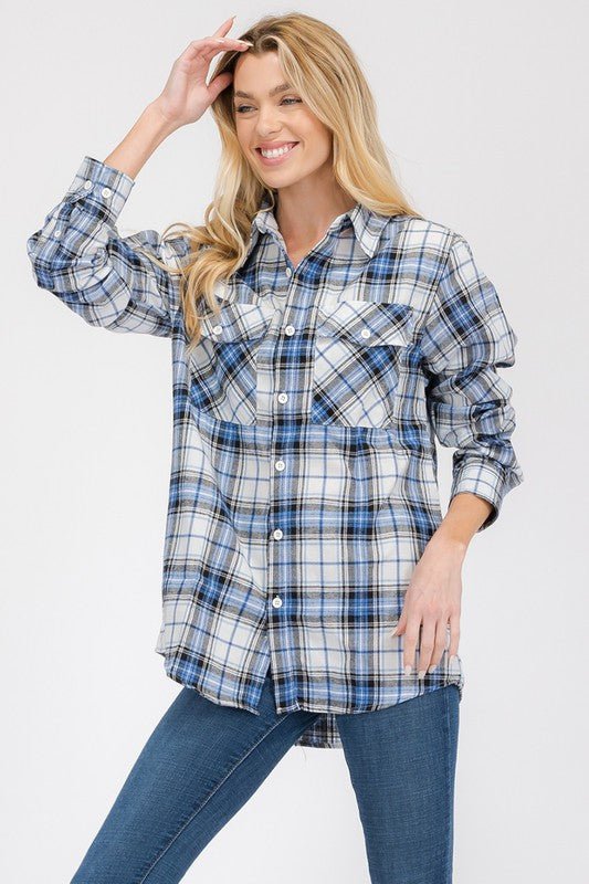 Oversized Checker Plaid Flannel Long Sleeve - Che Cose Belle