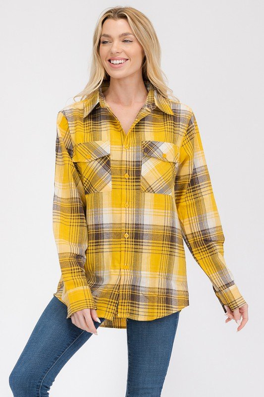 Oversized Checker Plaid Flannel Long Sleeve - Che Cose Belle