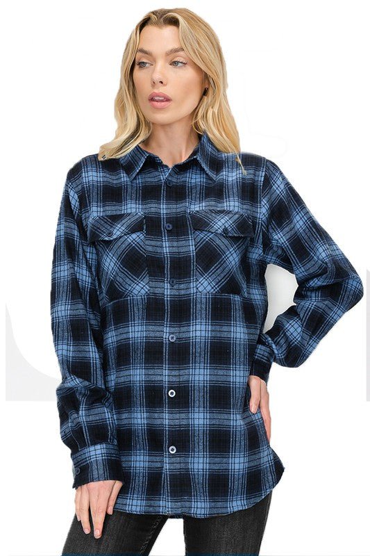 Oversized Checker Plaid Flannel Long Sleeve - Che Cose Belle