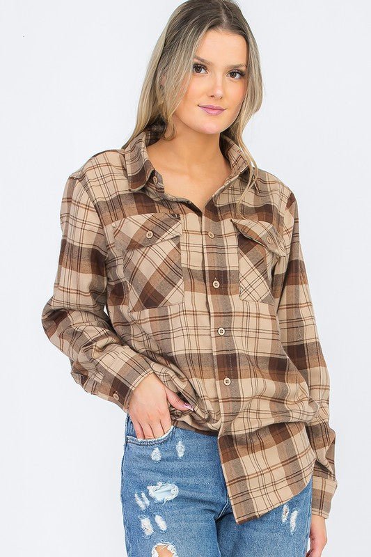 Oversized Checker Plaid Flannel Long Sleeve - Che Cose Belle