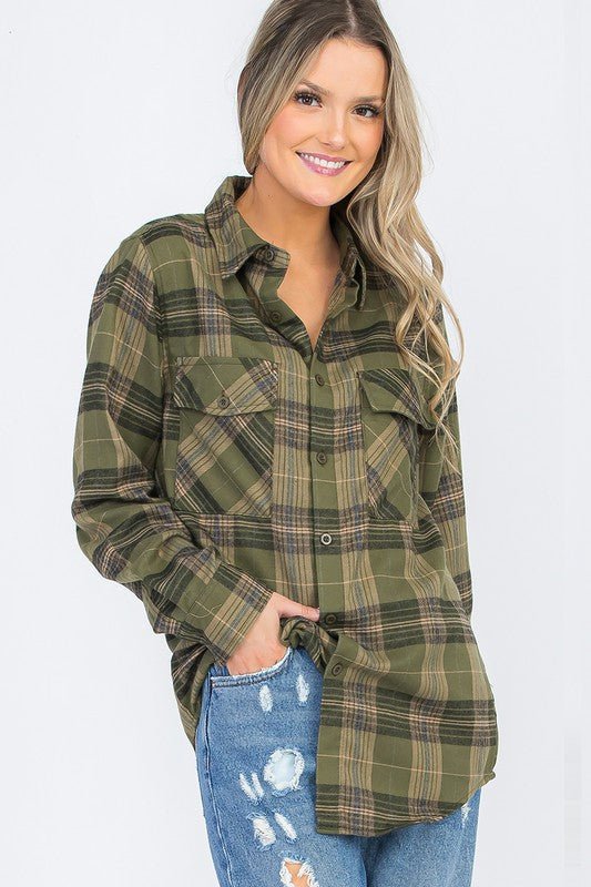 Oversized Checker Plaid Flannel Long Sleeve - Che Cose Belle