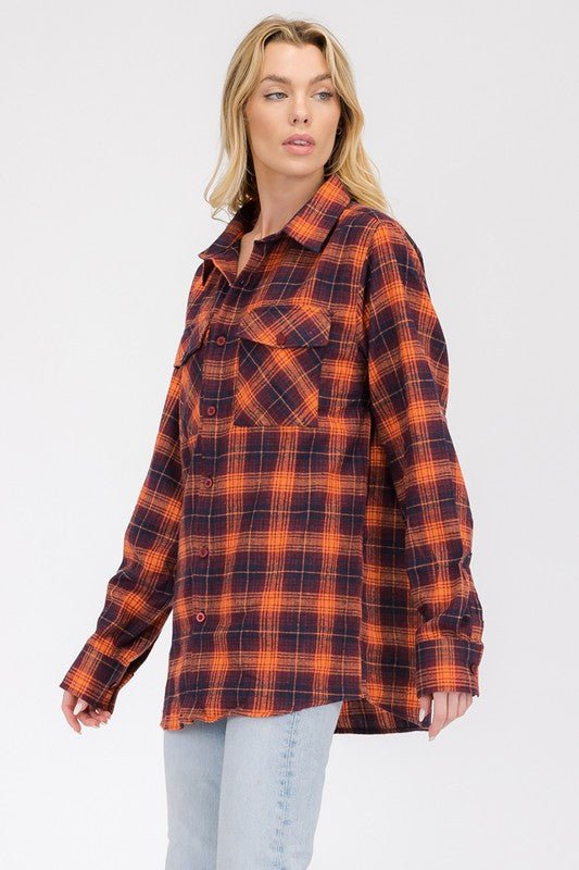 Oversized Checker Plaid Flannel Long Sleeve - Che Cose Belle