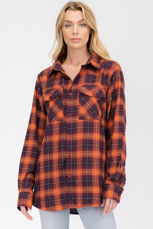 Oversized Checker Plaid Flannel Long Sleeve - Che Cose Belle