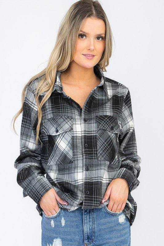 Oversized Checker Plaid Flannel Long Sleeve - Che Cose Belle