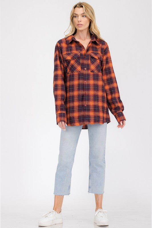 Oversized Checker Plaid Flannel Long Sleeve - Che Cose Belle