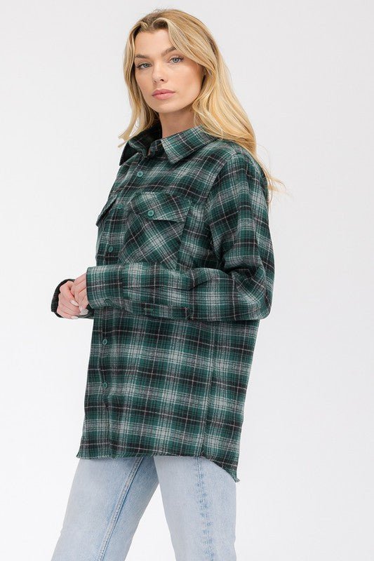 Oversized Checker Plaid Flannel Long Sleeve - Che Cose Belle