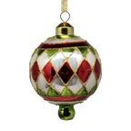 Retro Glass Reflector Ornament - 80mm - Red/Green/White Checks