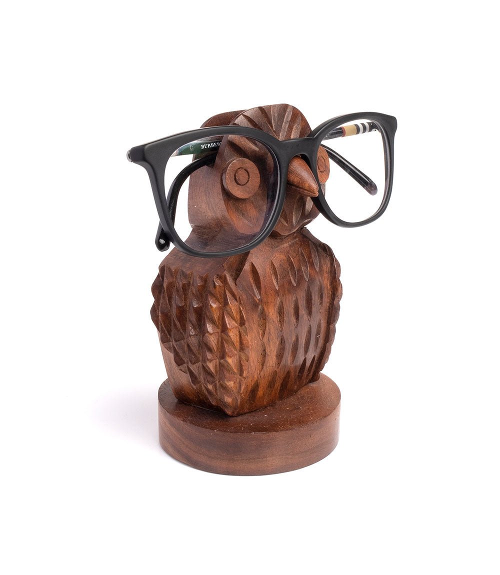 Owl Eyeglass Holder Stand - Hand Carved Wood - Che Cose Belle