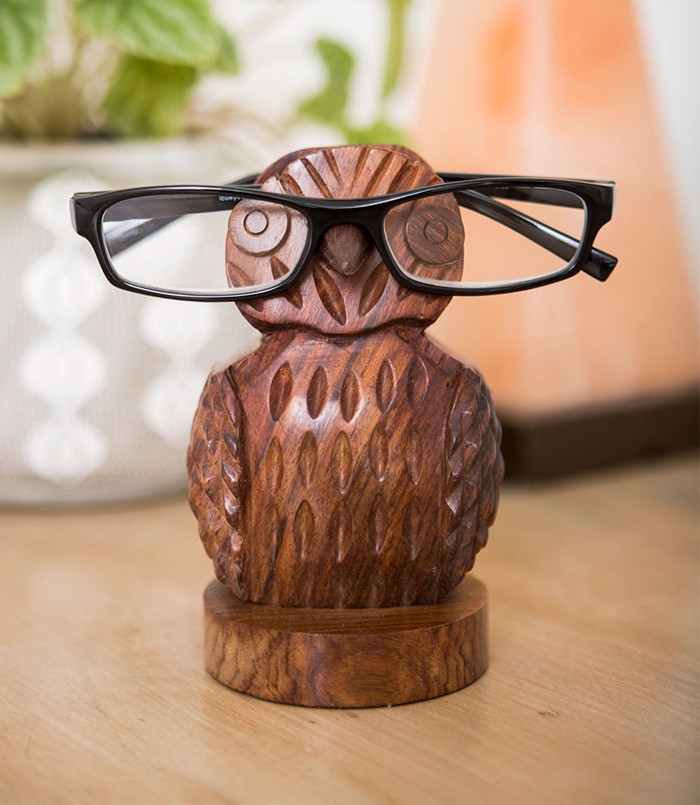 Owl Eyeglass Holder Stand - Hand Carved Wood - Che Cose Belle