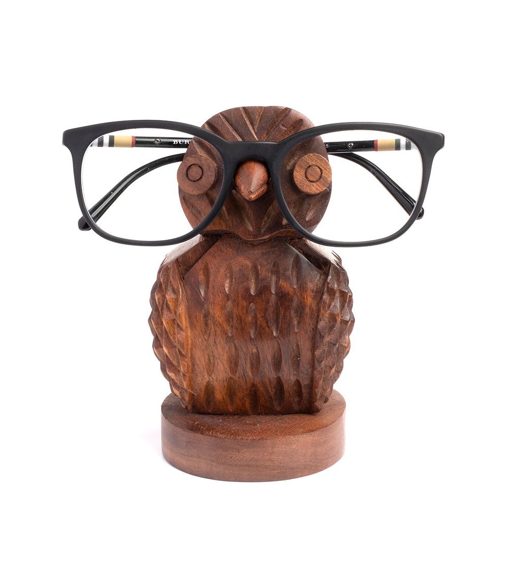 Owl Eyeglass Holder Stand - Hand Carved Wood - Che Cose Belle