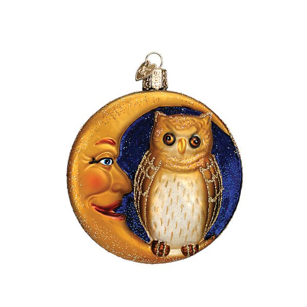 Owl In Moon Glass Ornament - Che Cose Belle
