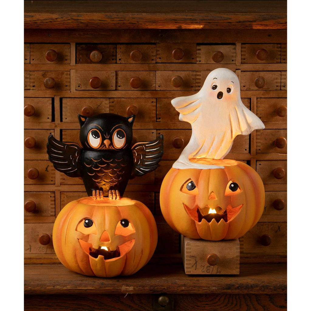Owl on Jack O'Lantern | Halloween Decor | Bethany Lowe