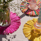 Pahiyas Woven Fringe Raffia Coasters Rainbow, Set of 4 - Che Cose Belle