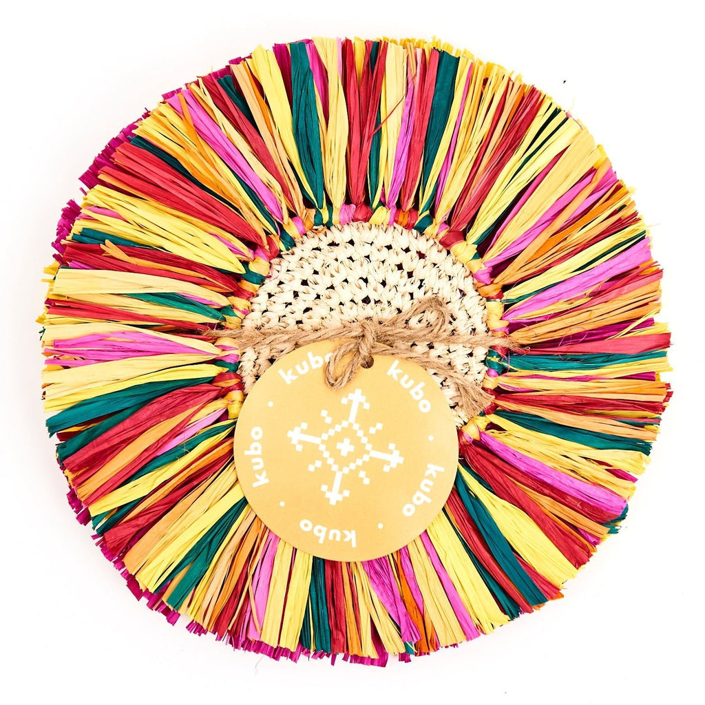 Pahiyas Woven Fringe Raffia Coasters Rainbow, Set of 4 - Che Cose Belle
