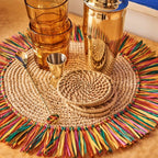 Pahiyas Woven Raffia Fringe Placemats Multi Rainbow, Set of 2 - Che Cose Belle