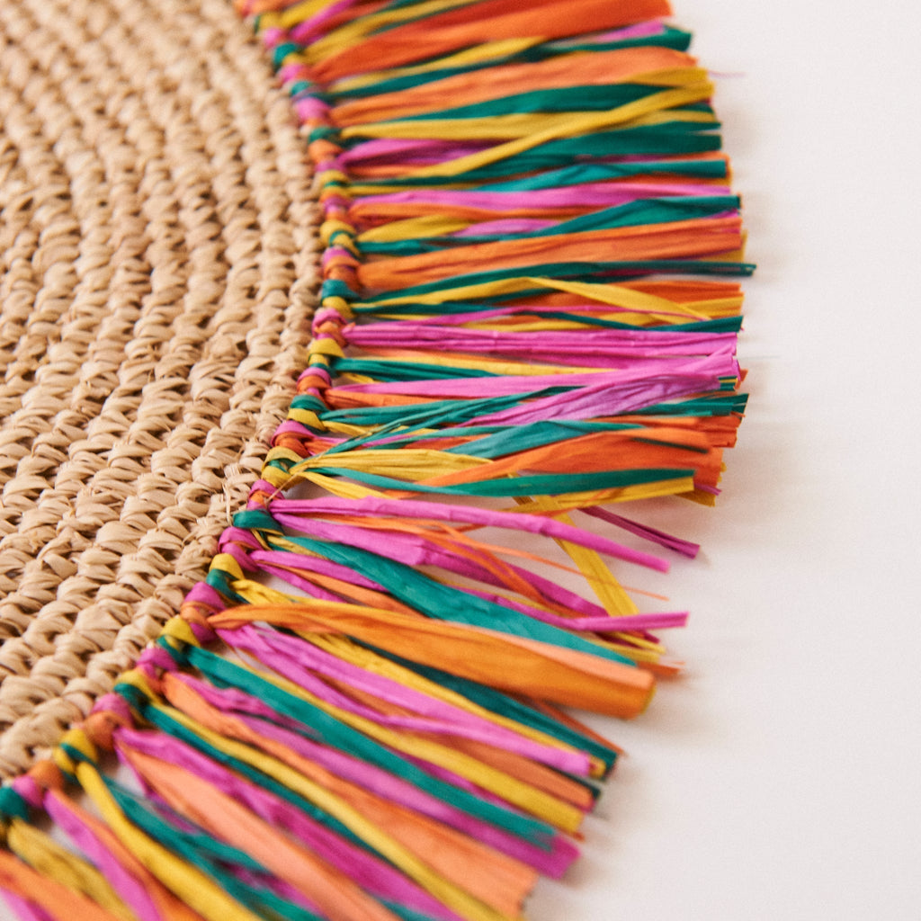 Pahiyas Woven Raffia Fringe Placemats Multi Rainbow, Set of 2 - Che Cose Belle