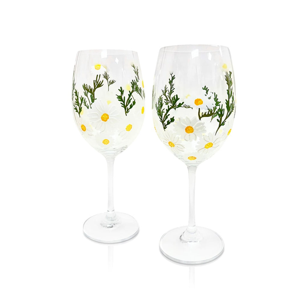 Painted Daisy Wine Glasses - Che Cose Belle