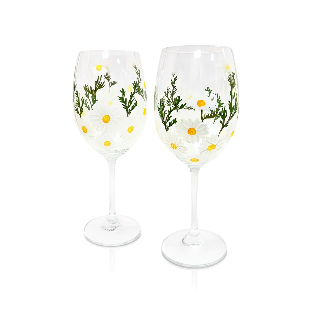 Painted Daisy Wine Glasses - Che Cose Belle