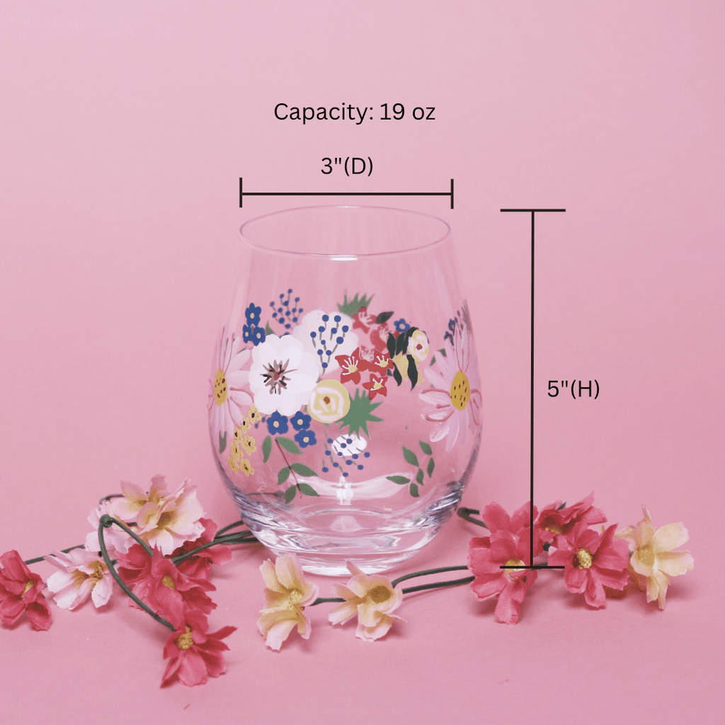 Painted Floral Stemless Wine Glasses - Che Cose Belle