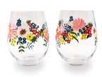 Painted Floral Stemless Wine Glasses - Che Cose Belle