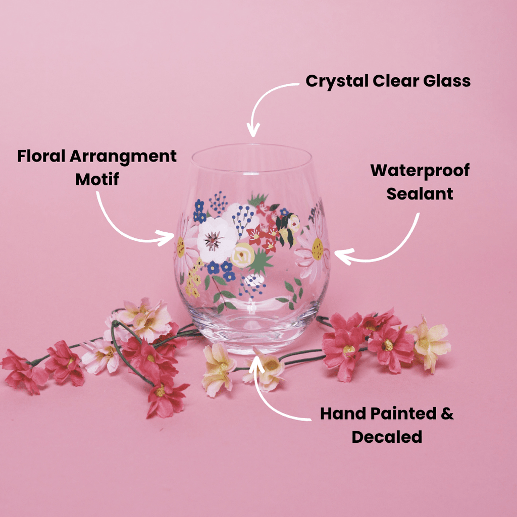 Painted Floral Stemless Wine Glasses - Che Cose Belle