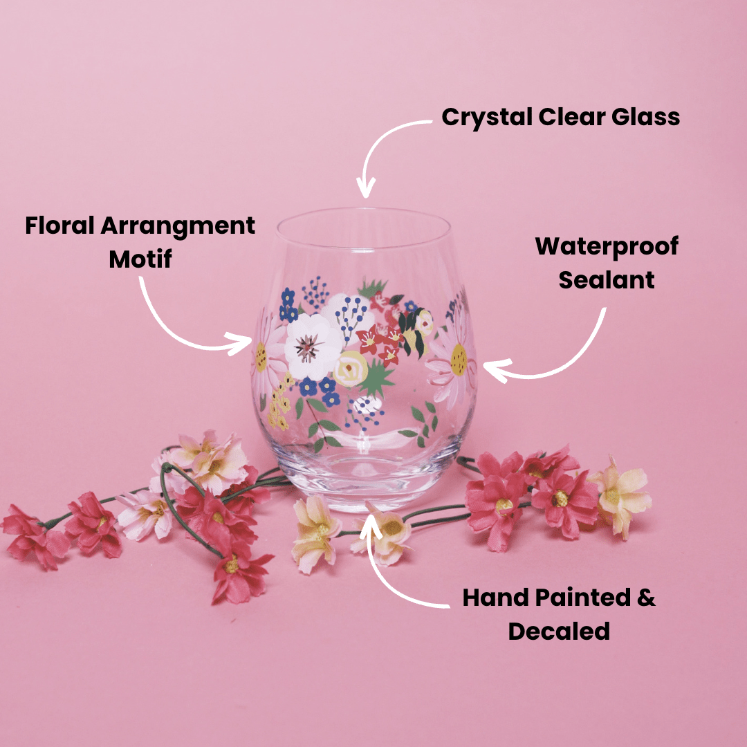 Painted Floral Stemless Wine Glasses - Che Cose Belle