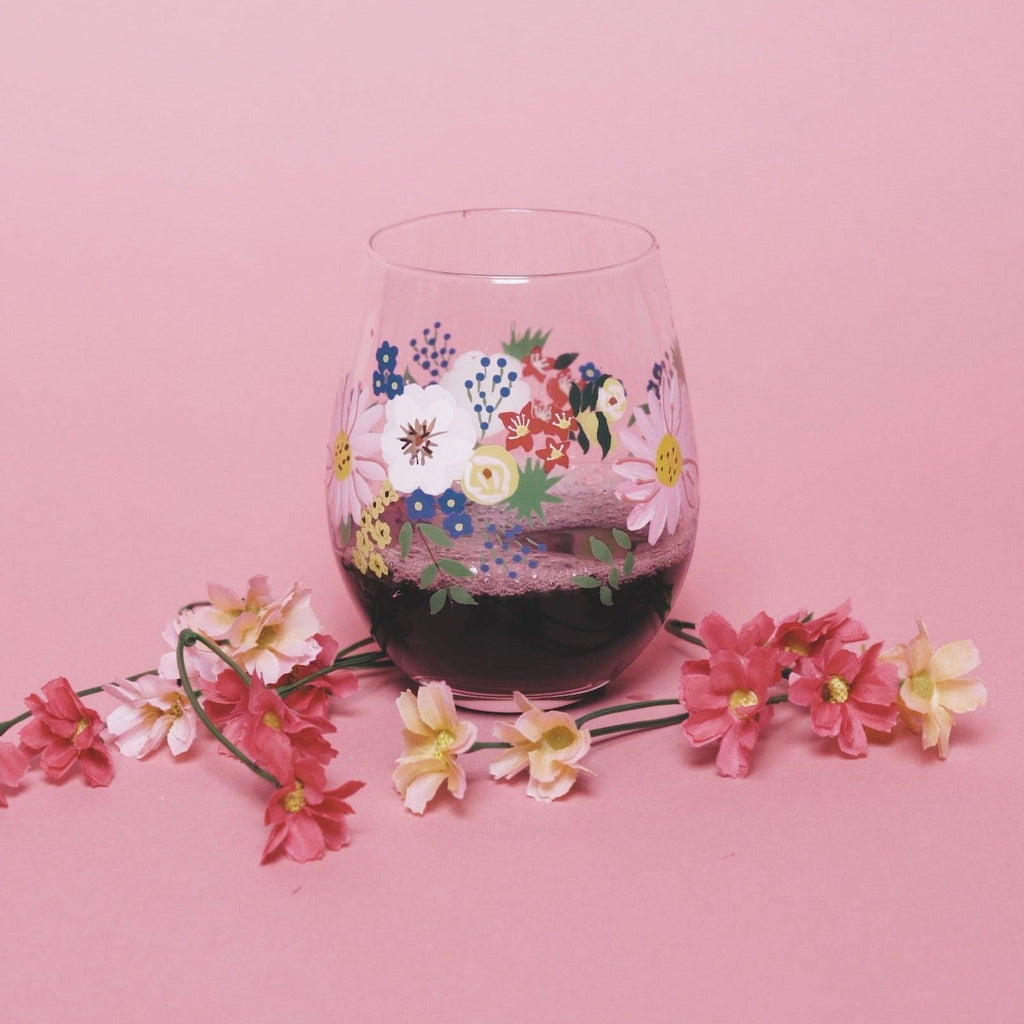 Painted Floral Stemless Wine Glasses - Che Cose Belle