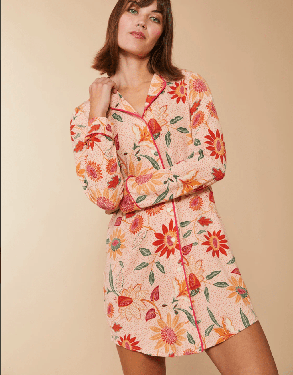Pajama Sleep Shirt Botanic Garden Boho Floral Peach - Che Cose Belle