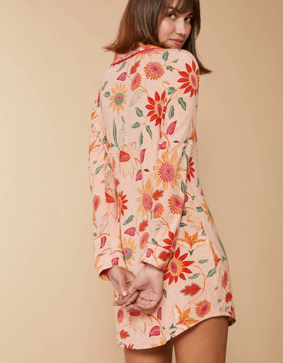 Pajama Sleep Shirt Botanic Garden Boho Floral Peach - Che Cose Belle