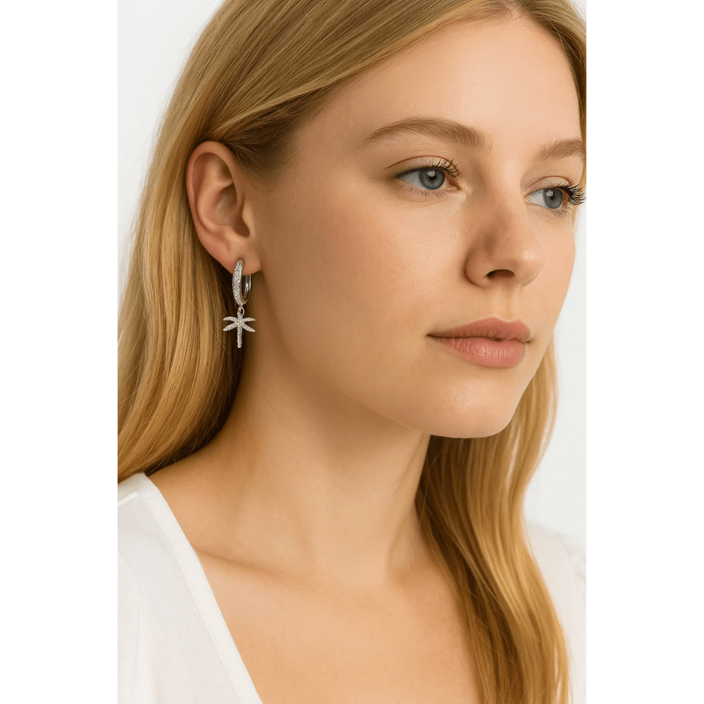 Palm Tree Hoop Earrings – Gold or Silver with Cubic Zirconia - Che Cose Belle