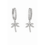 Palm Tree Hoop Earrings – Gold or Silver with Cubic Zirconia - Che Cose Belle