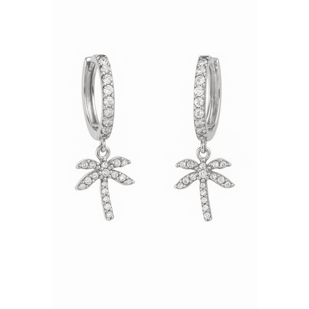 Palm Tree Hoop Earrings – Gold or Silver with Cubic Zirconia - Che Cose Belle