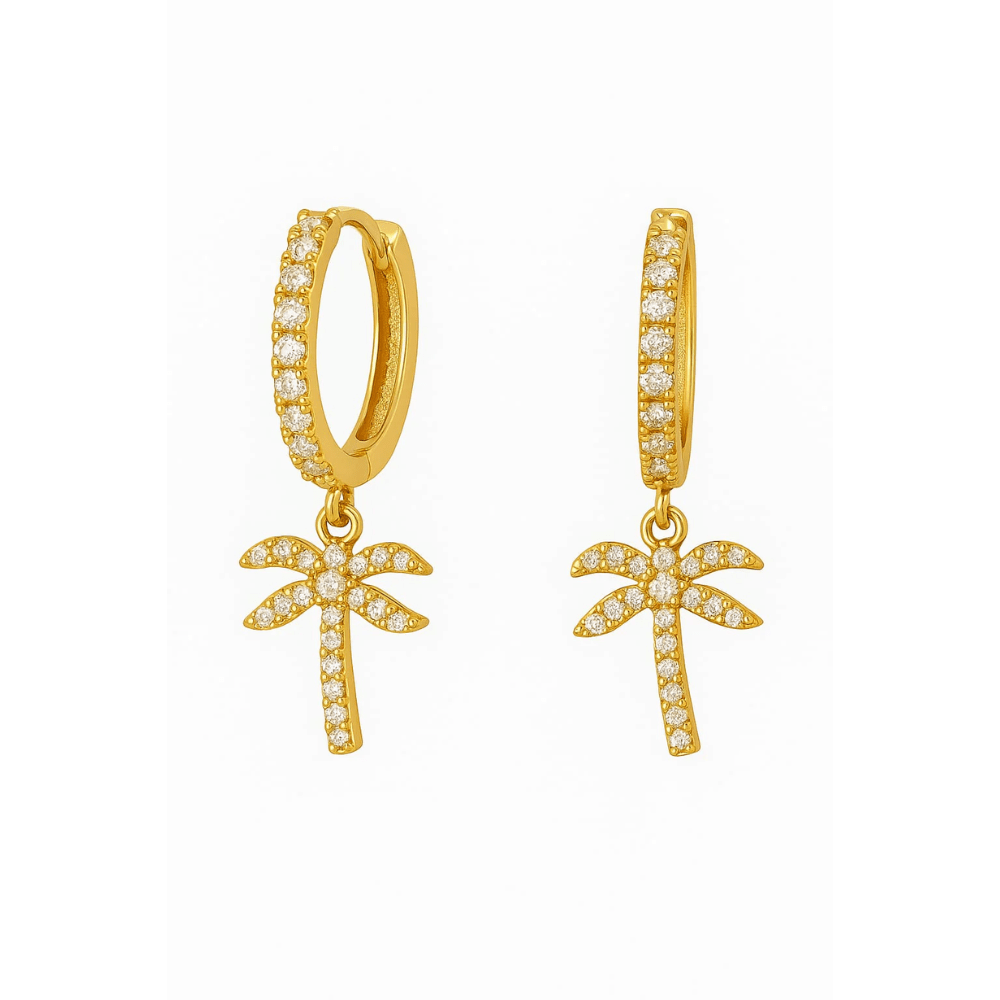 Palm Tree Hoop Earrings – Gold or Silver with Cubic Zirconia - Che Cose Belle