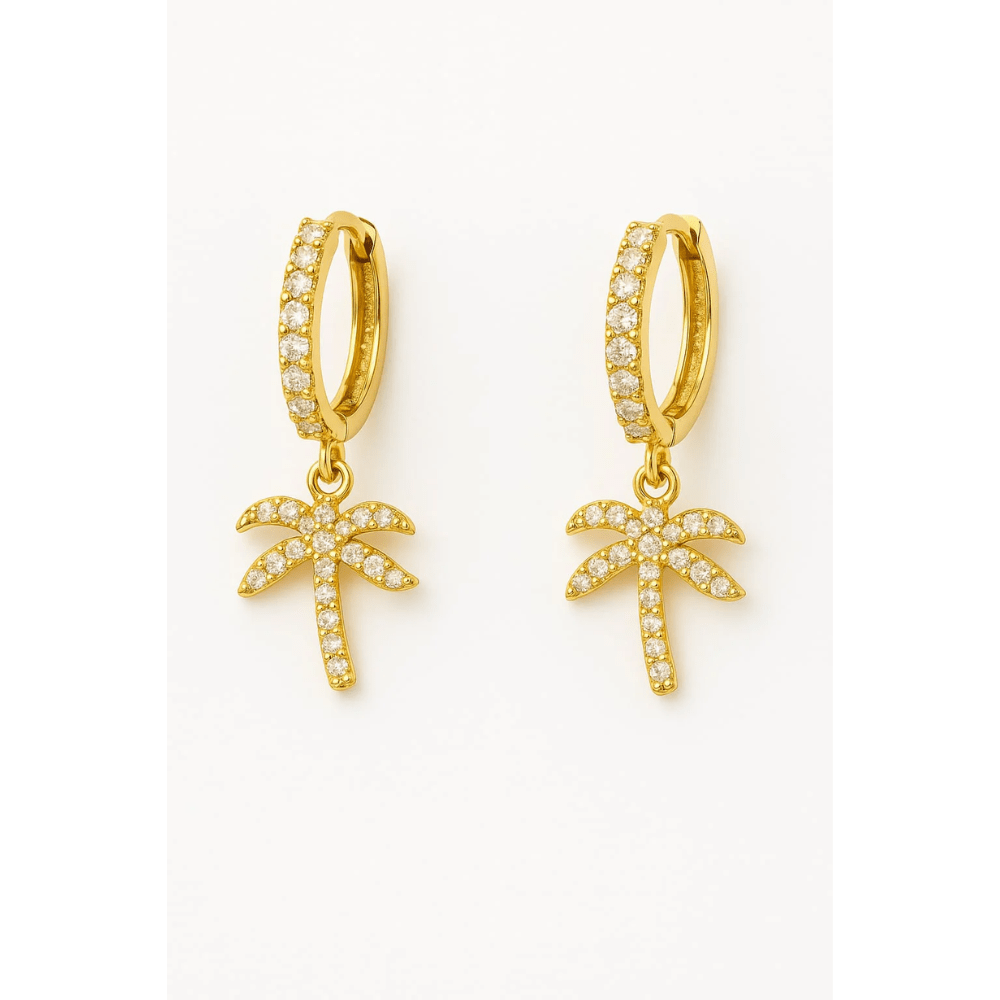 Palm Tree Hoop Earrings – Gold or Silver with Cubic Zirconia - Che Cose Belle