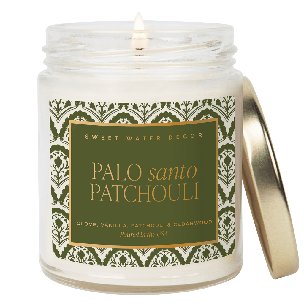 Palo Santo Patchouli Soy Candle - Clear Patterned Jar - 9 oz - Che Cose Belle