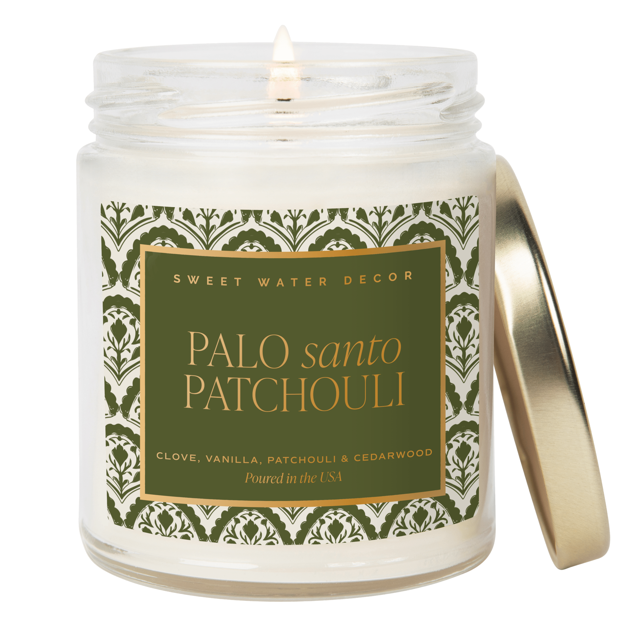 Palo Santo Patchouli Soy Candle - Clear Patterned Jar - 9 oz - Che Cose Belle