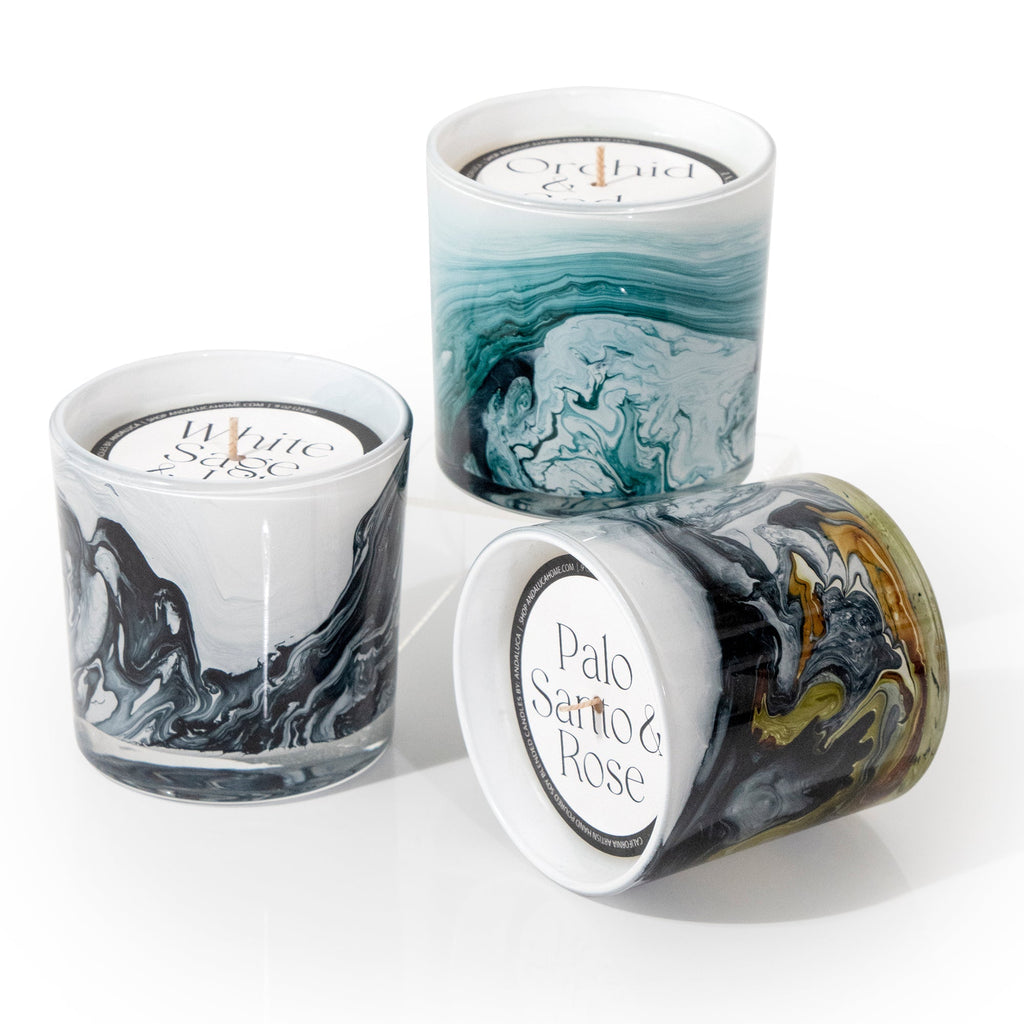 Palo Santo & Rose 14 oz. Swirl Glass Candle - Che Cose Belle