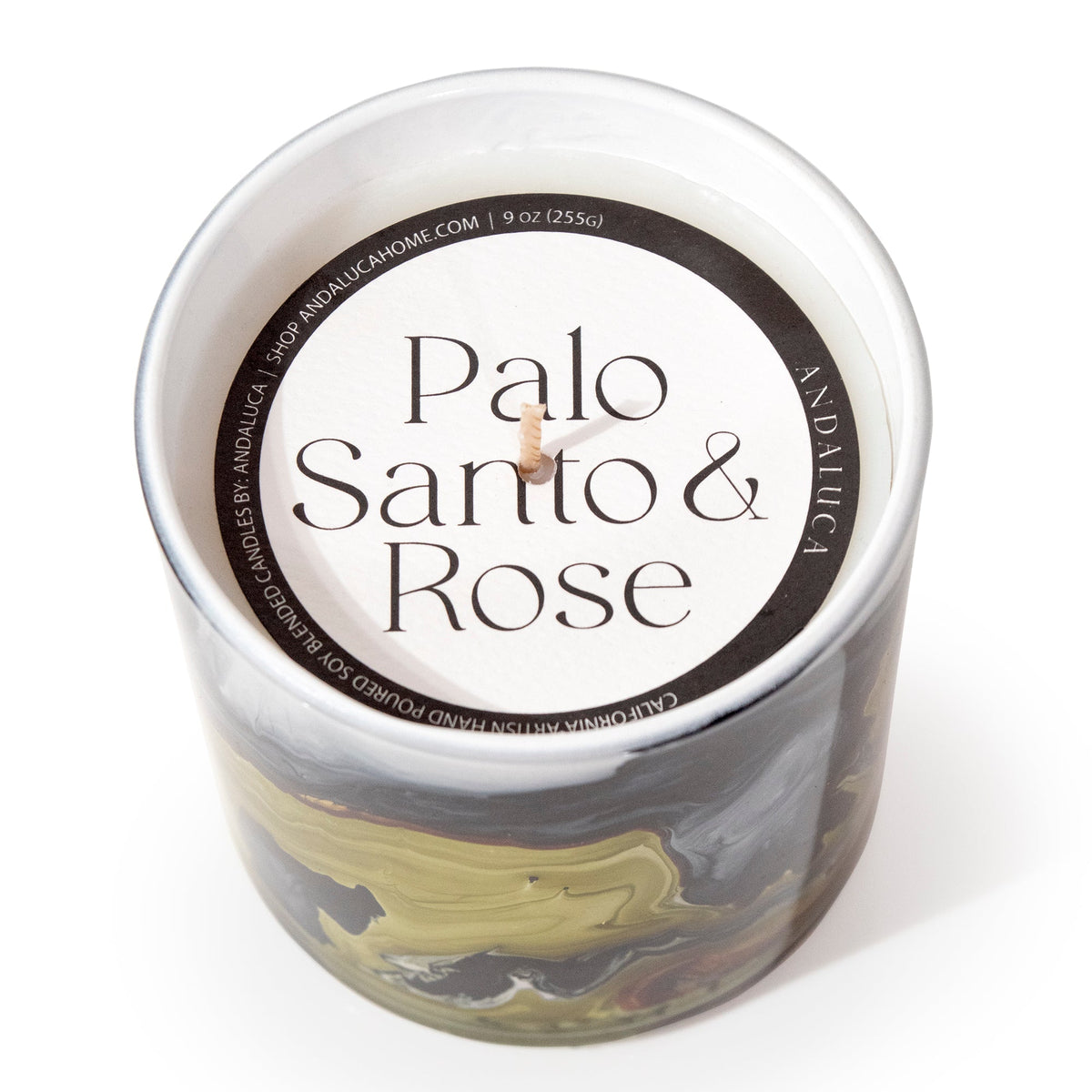 Palo Santo & Rose 14 oz. Swirl Glass Candle - Che Cose Belle