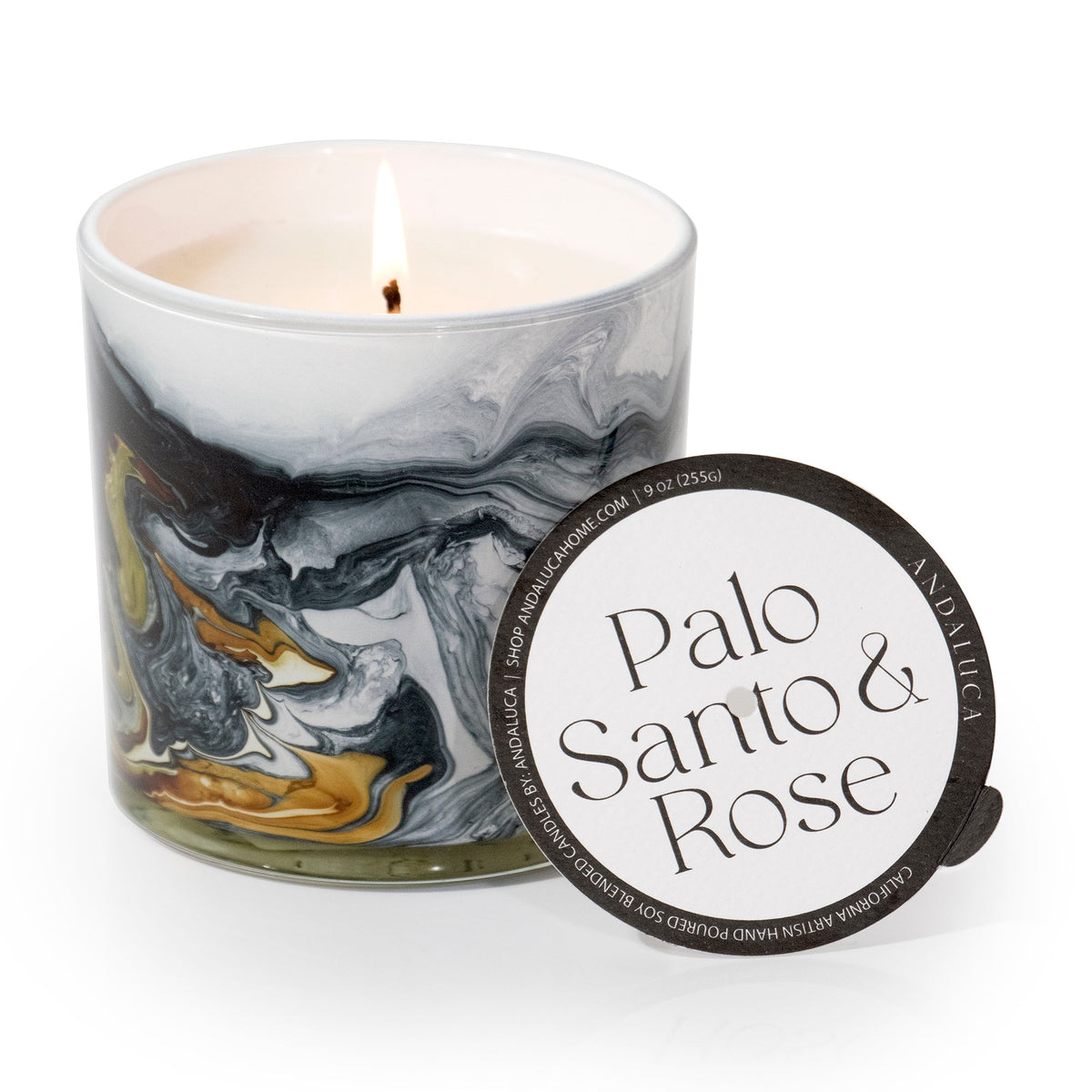Palo Santo & Rose 14 oz. Swirl Glass Candle - Che Cose Belle