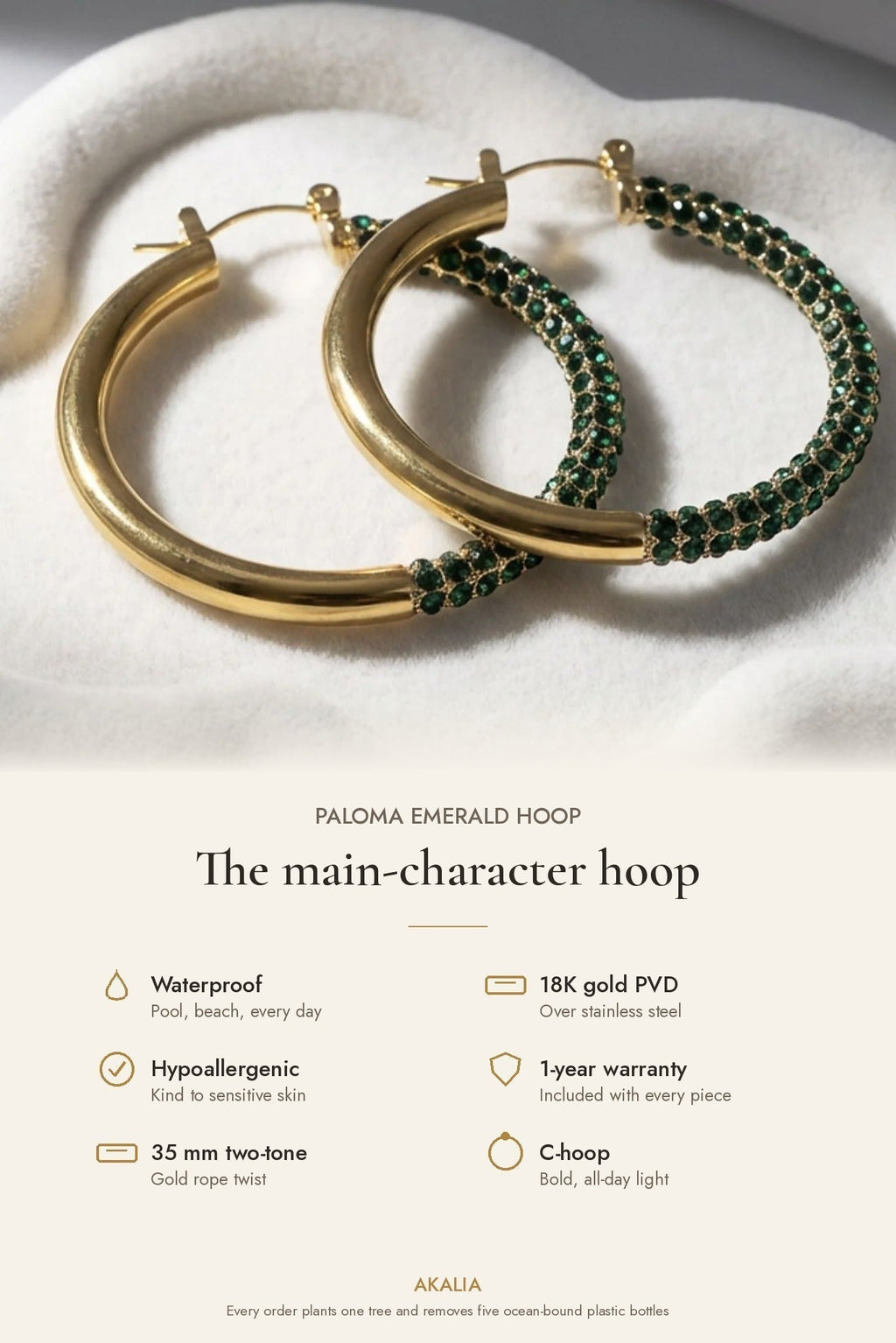 Paloma Waterproof Two-Tone Emerald Chunky Rope Hoop Earring - Che Cose Belle