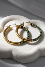Paloma Waterproof Two-Tone Emerald Chunky Rope Hoop Earring - Che Cose Belle