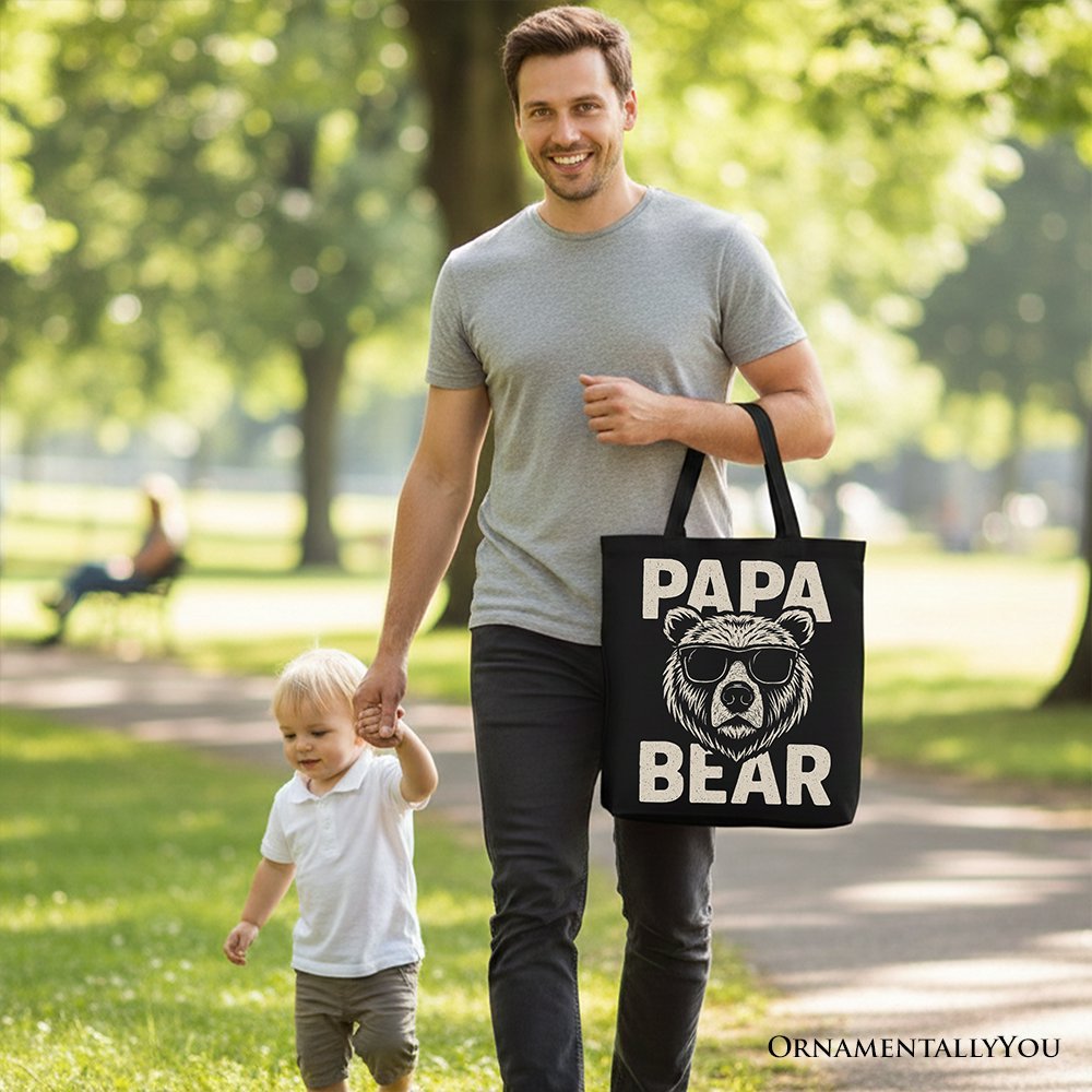 Papa Bear Sunglasses Canvas Tote Bag, Black Vintage Gift Shopper for Cool Dads - Che Cose Belle