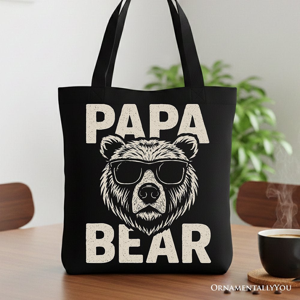Papa Bear Sunglasses Canvas Tote Bag, Black Vintage Gift Shopper for Cool Dads - Che Cose Belle
