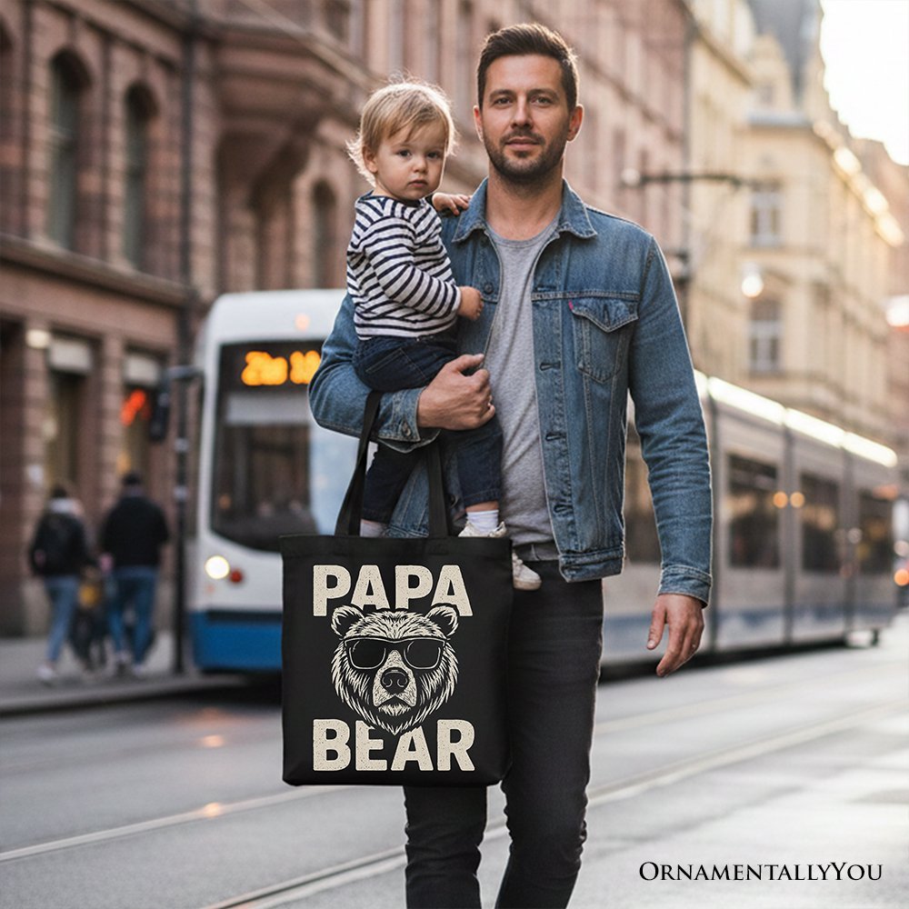 Papa Bear Sunglasses Canvas Tote Bag, Black Vintage Gift Shopper for Cool Dads - Che Cose Belle