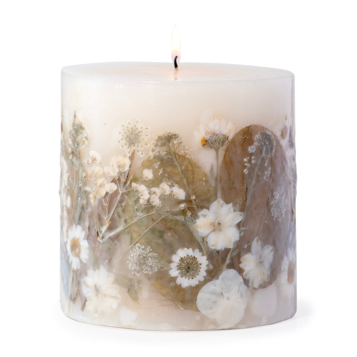 Paperwhite & Fauna Pressed Flower Pillar Candle - Che Cose Belle