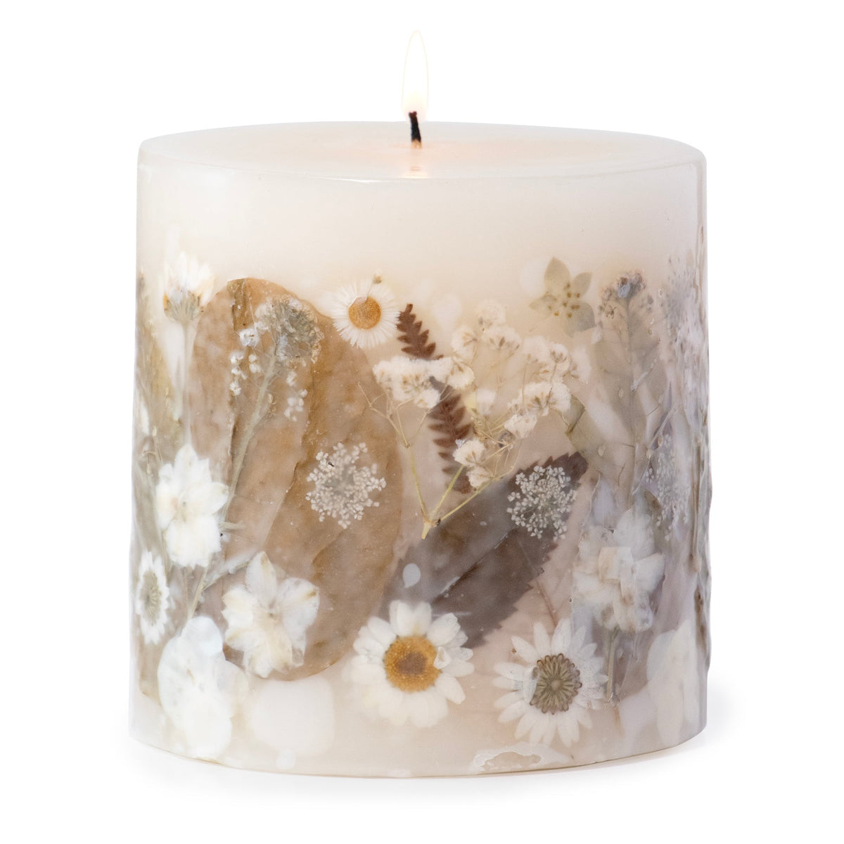 Paperwhite & Fauna Pressed Flower Pillar Candle - Che Cose Belle