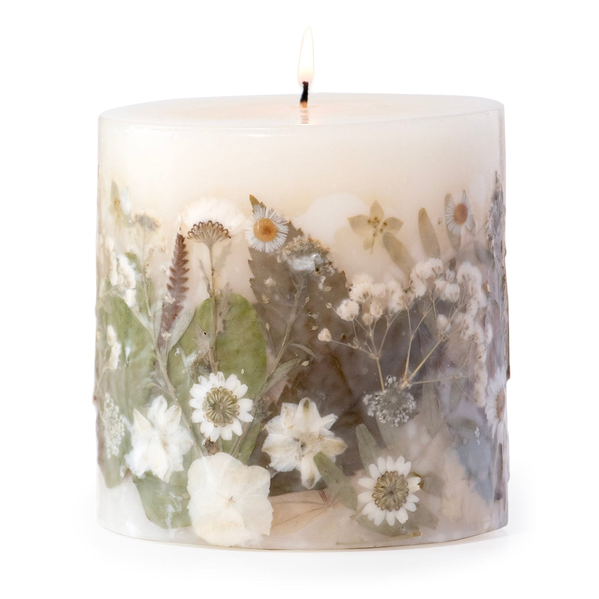 Paperwhite & Fauna Pressed Flower Pillar Candle - Che Cose Belle