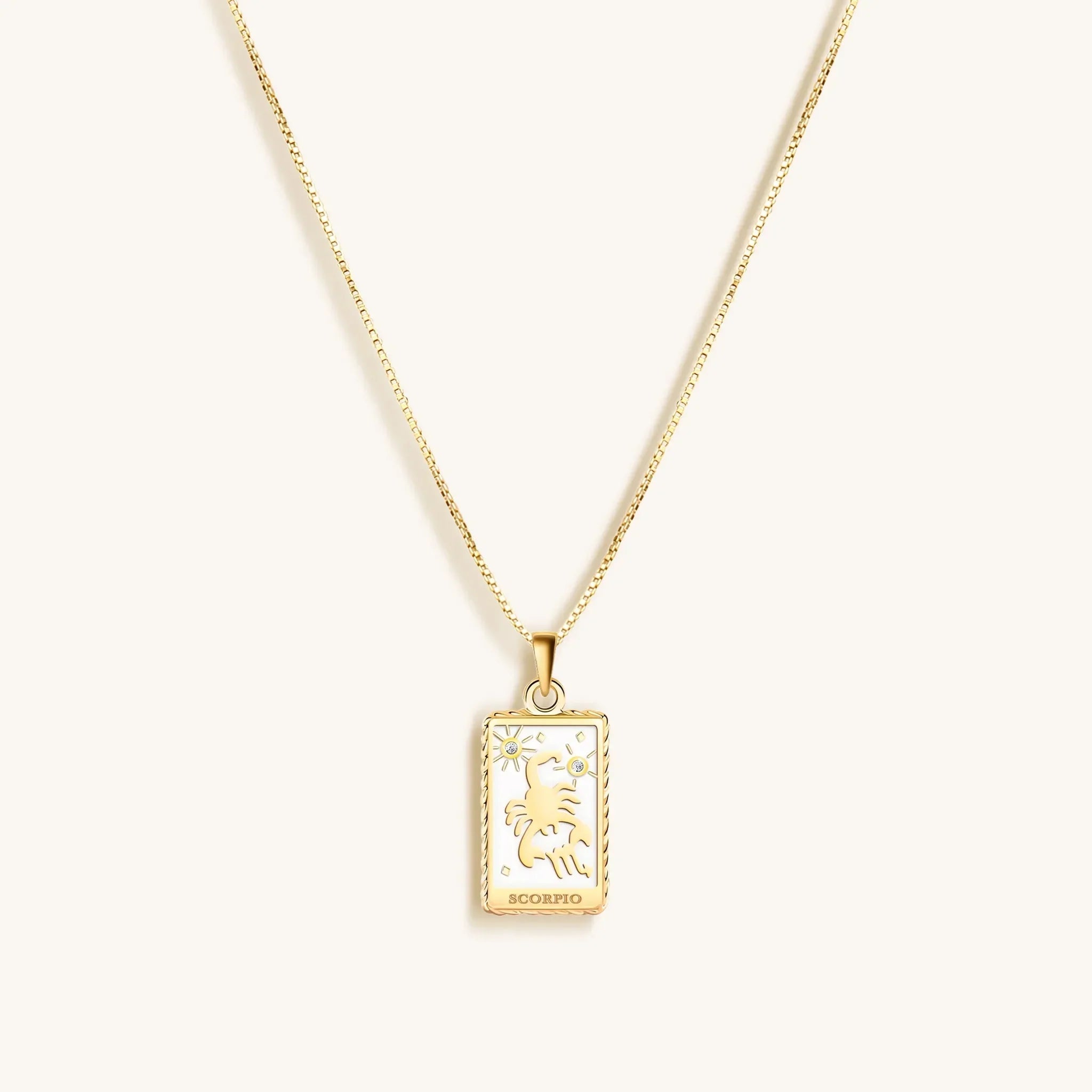 Passionate Devotion - White Enamel Scorpio Card Necklace - Che Cose Belle