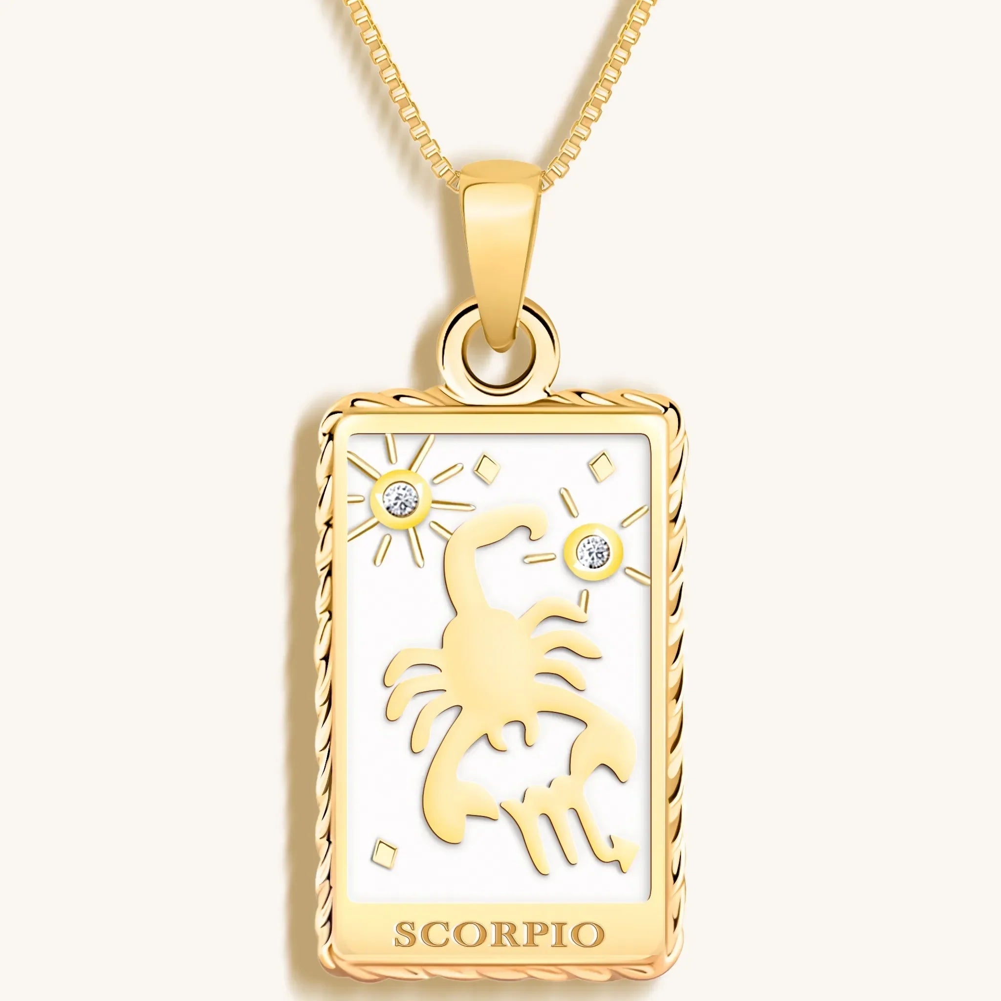 Passionate Devotion - White Enamel Scorpio Card Necklace - Che Cose Belle