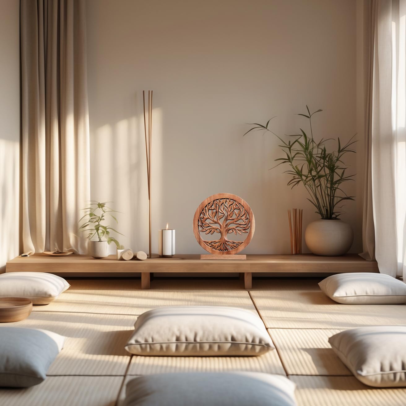 Sacred Roots – Hand-Carved Tree of Life Wooden Sculpture, Artistic Home Décor